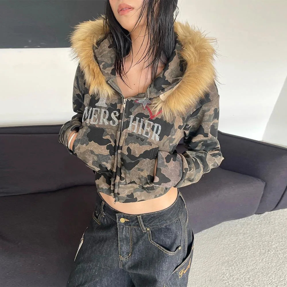 Harajuku Punk Camouflage Zip Hoodie
