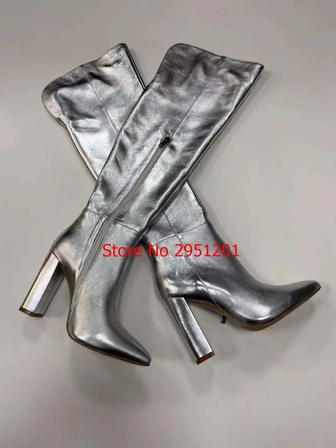 Silver Crystal Square Knee High Boots