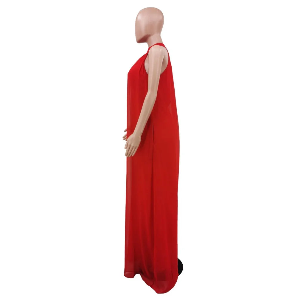Loose Fit Solid Color Chiffon Ankle Length Jumpsuit for Women
