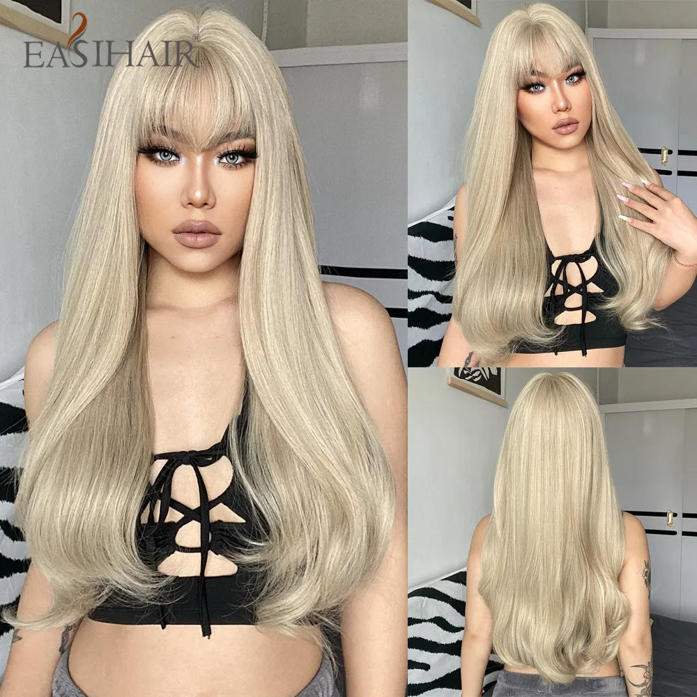 Heat Resistant Long Straight Ombre Bangs Wig for Women
