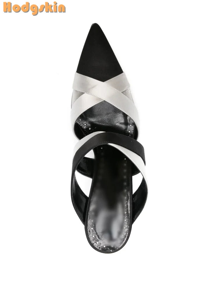 Satin Cross Tie Pointed Toe Stiletto Heels for Women