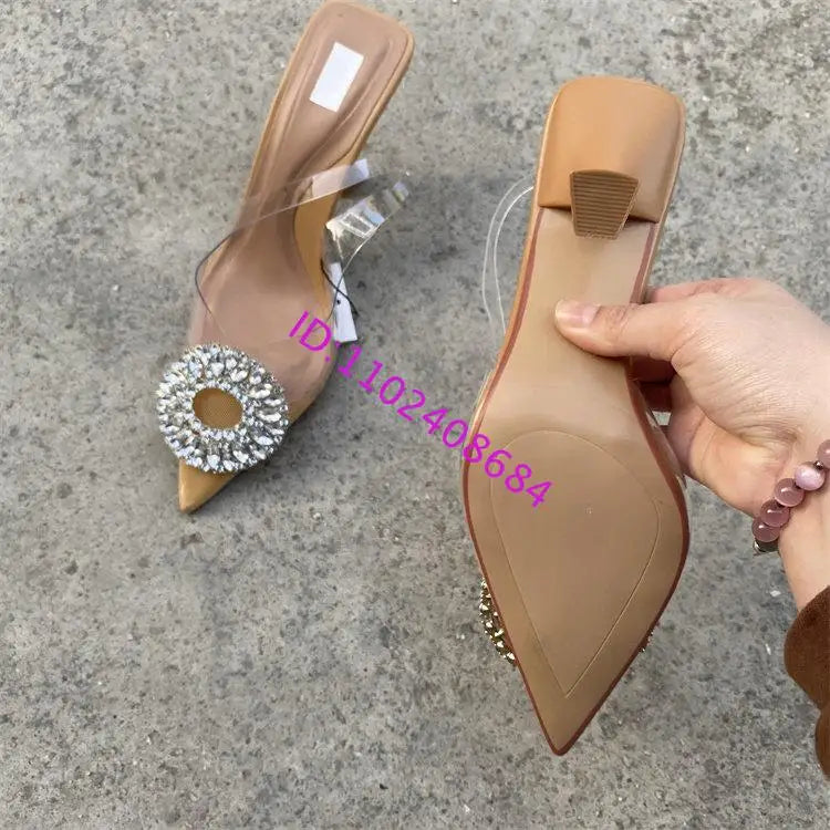 Crystal Pointed Toe High Heel Slingback Sandals for Women
