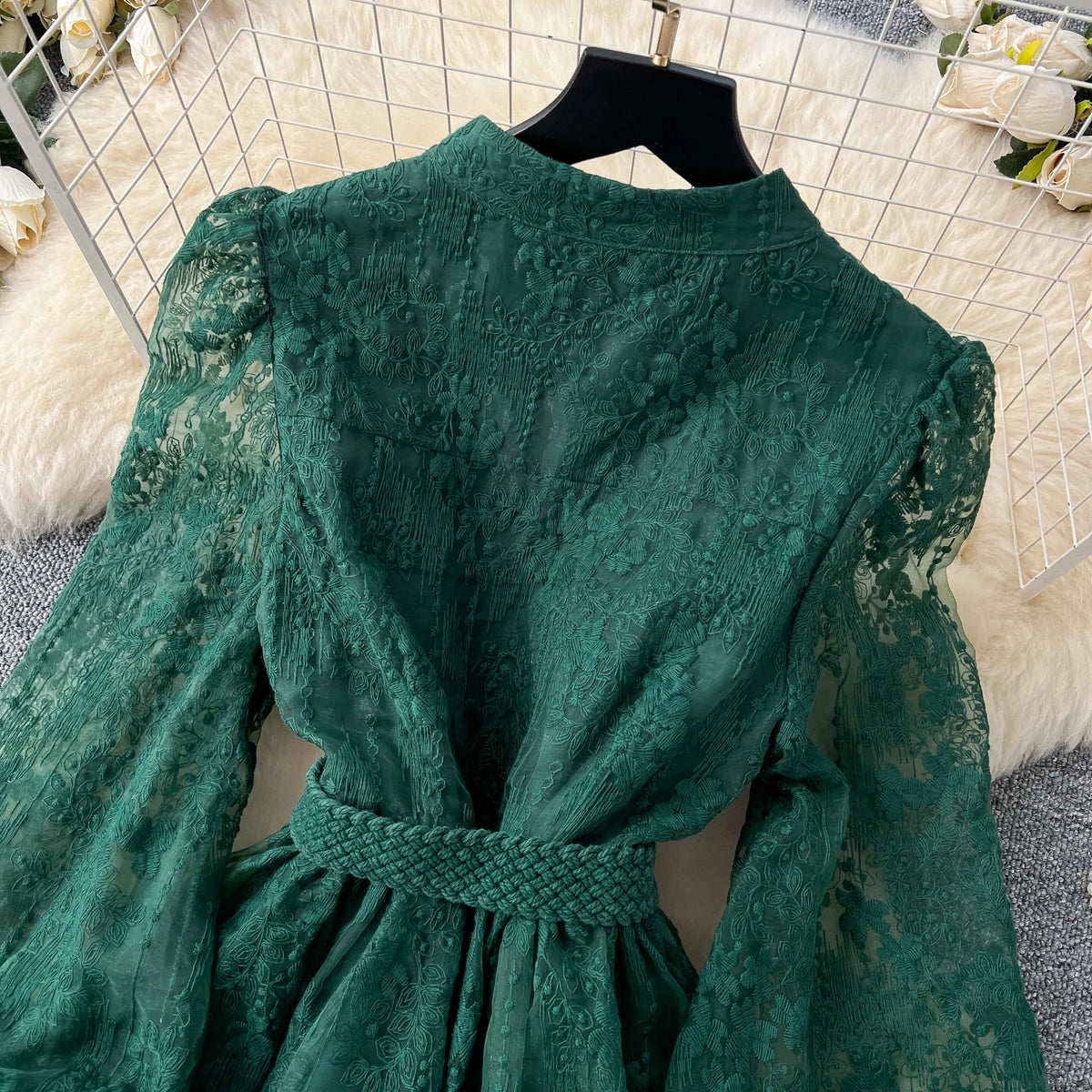 Intricate Embroidery Sash Evening Dress