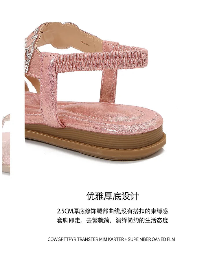 Bohemian Rhinestone Openwork Flat Sandals For Women