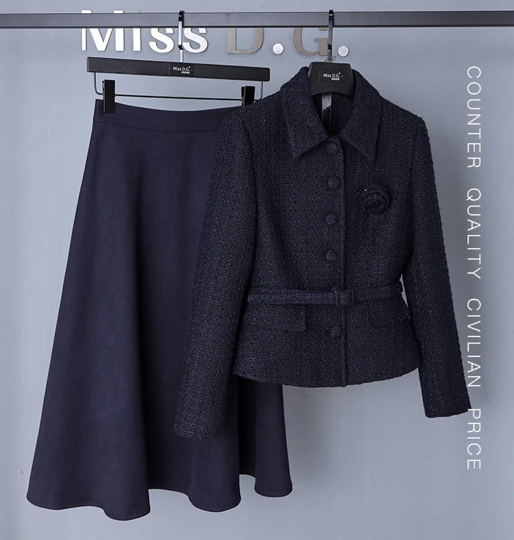 High-end OL Elegant Two-piece Set Autumn and Winter Fashion Long-sleeved Slim Jackets Coat High-waist Skirt Sets Women's Outfits