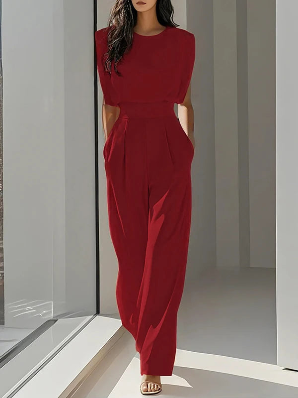 Pleated High Waist Jumpsuit With Pockets