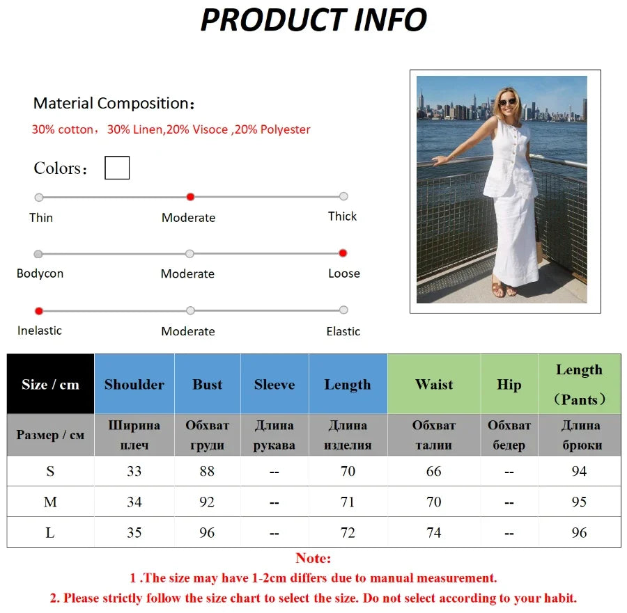 Breathable Linen High Waist Vest And Skirt Set For Women
