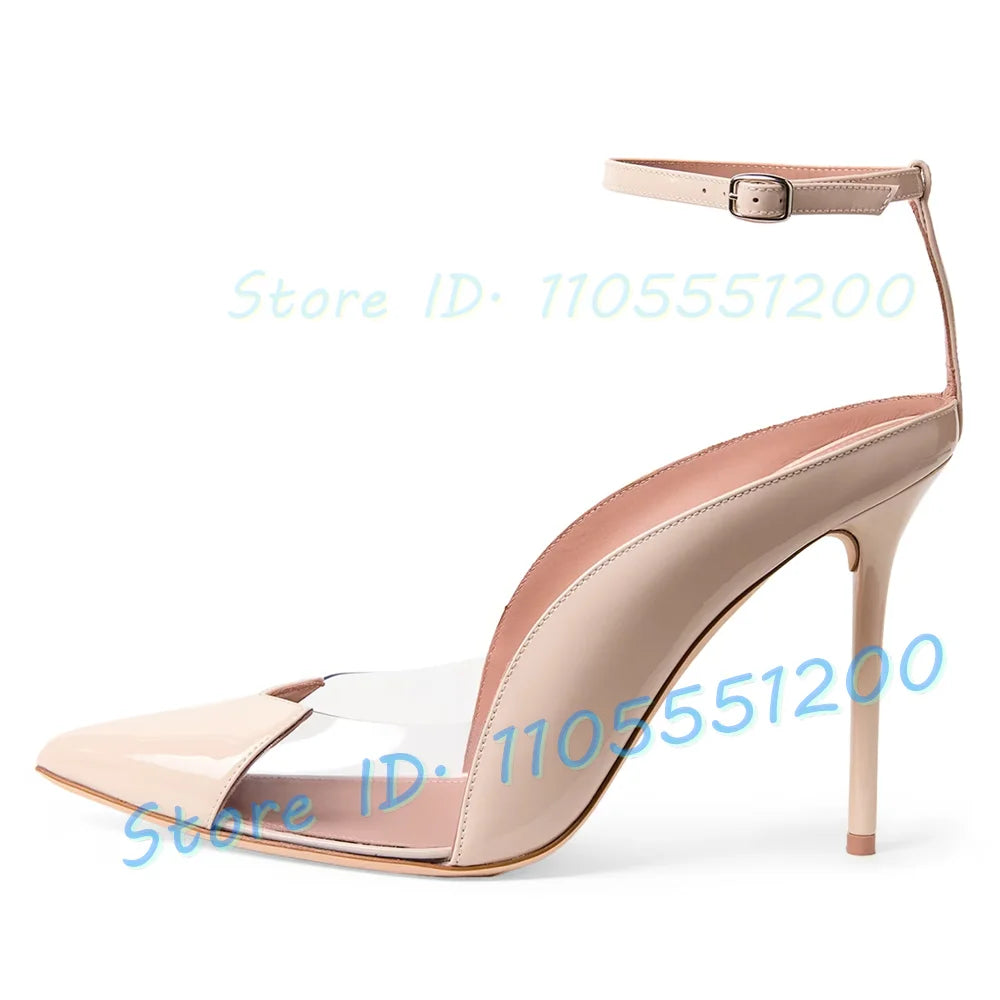 Burgundy Leather Clear PVC Stiletto Sandals for Women