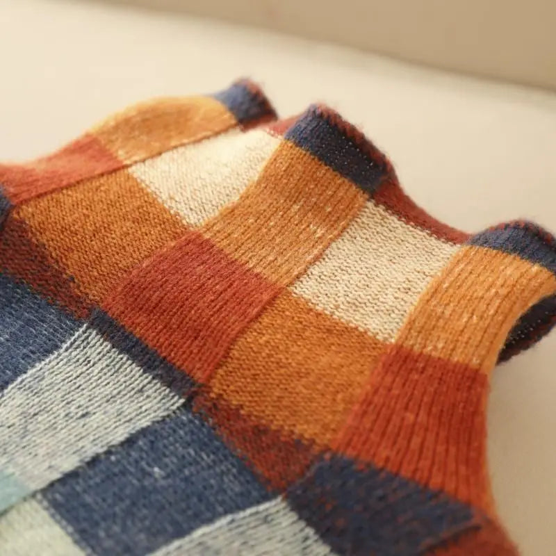 Cozy Thick Knit Turtleneck Sweater With Plaid Pattern For Women