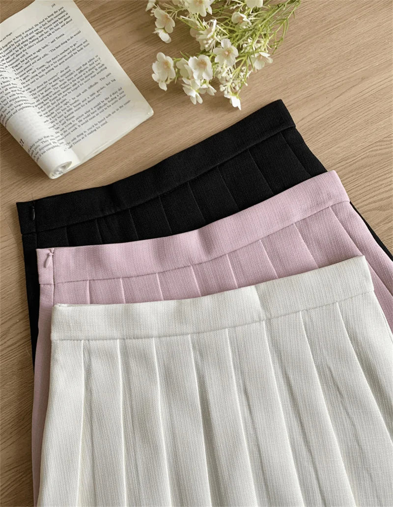 Elegant High Waist Pleated Skirt And Vest Set For Women