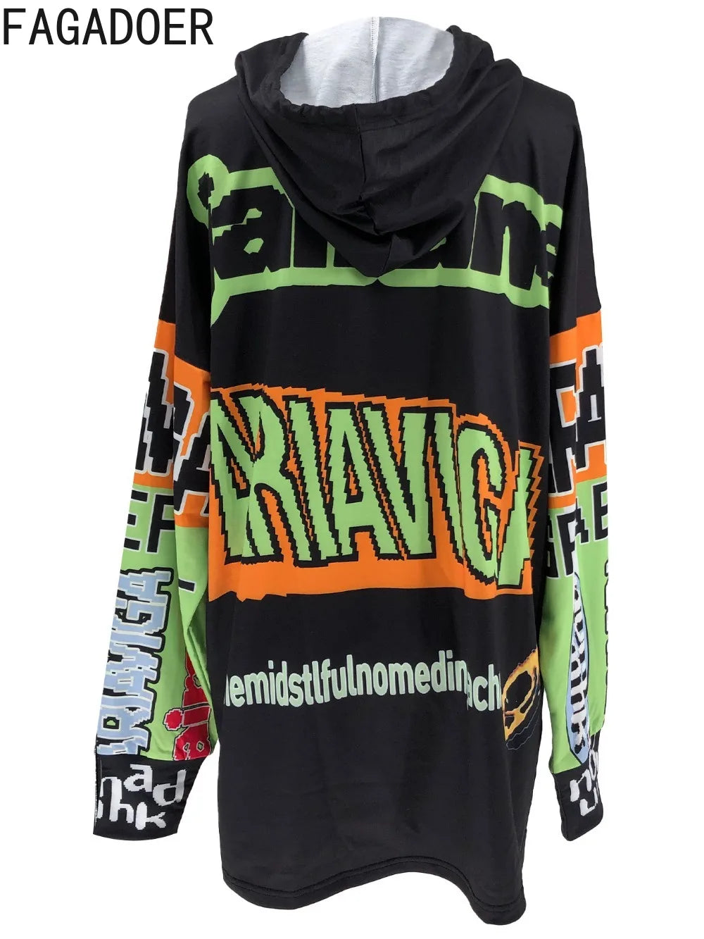FAGADOER Spring New Retro Letter Printing Sweatshirts Women Long Sleeve Drawstring Loose Hoodie Top Fashion Female Streetwear