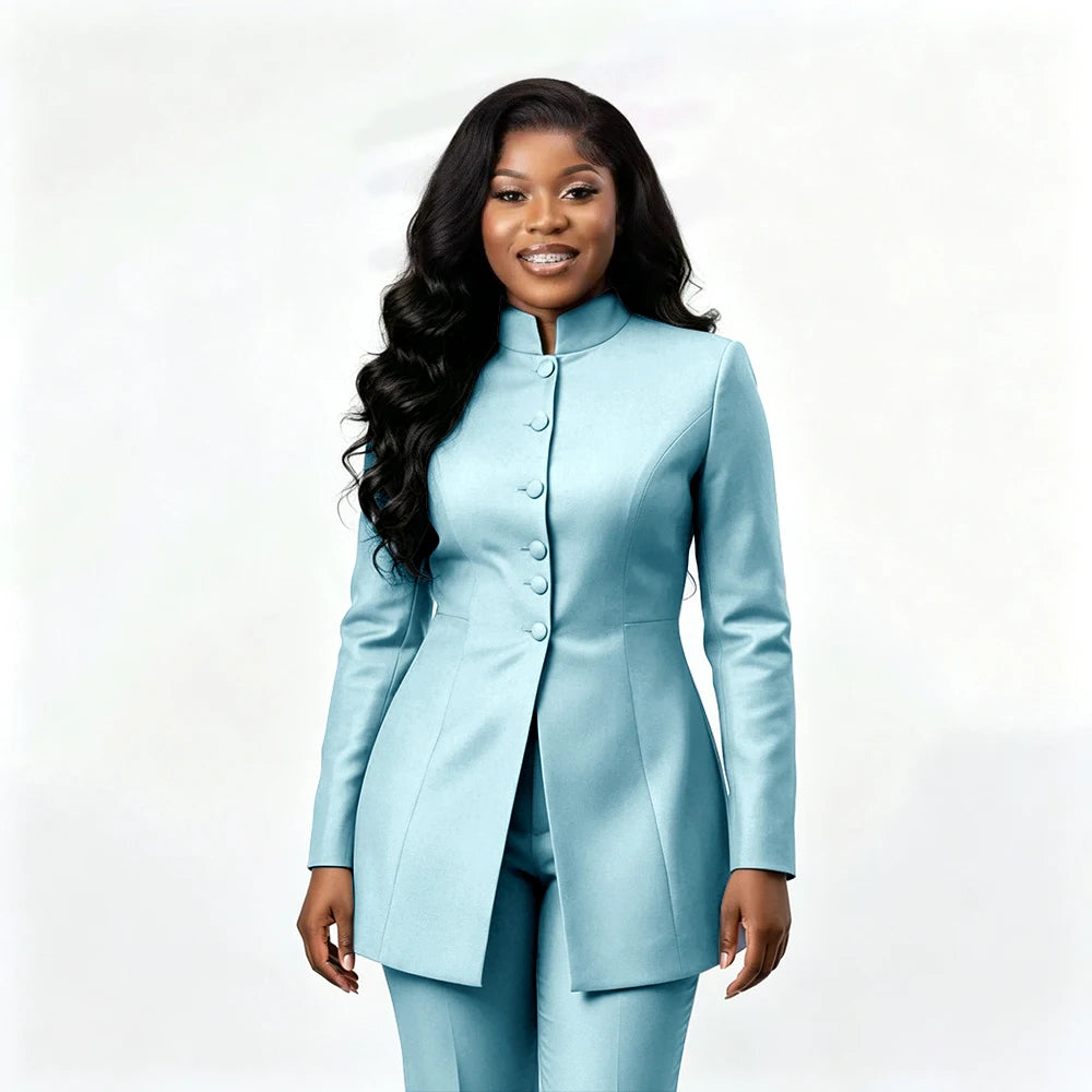 Smart Casual Two Piece Knit Blazer Set with Pants for Women