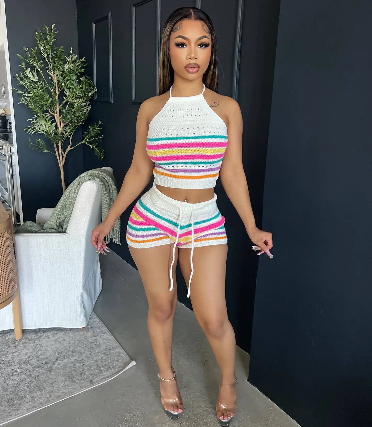 Striped Knit Halter Set