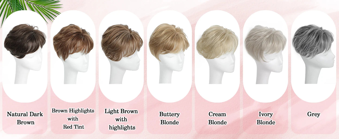 Pixie Cut Hair Toppers for Women 6.8" x 7" Short Hair Topper Fluffy Synthetic Hair Topper Clip in Top Wavy Replacement Wiglets