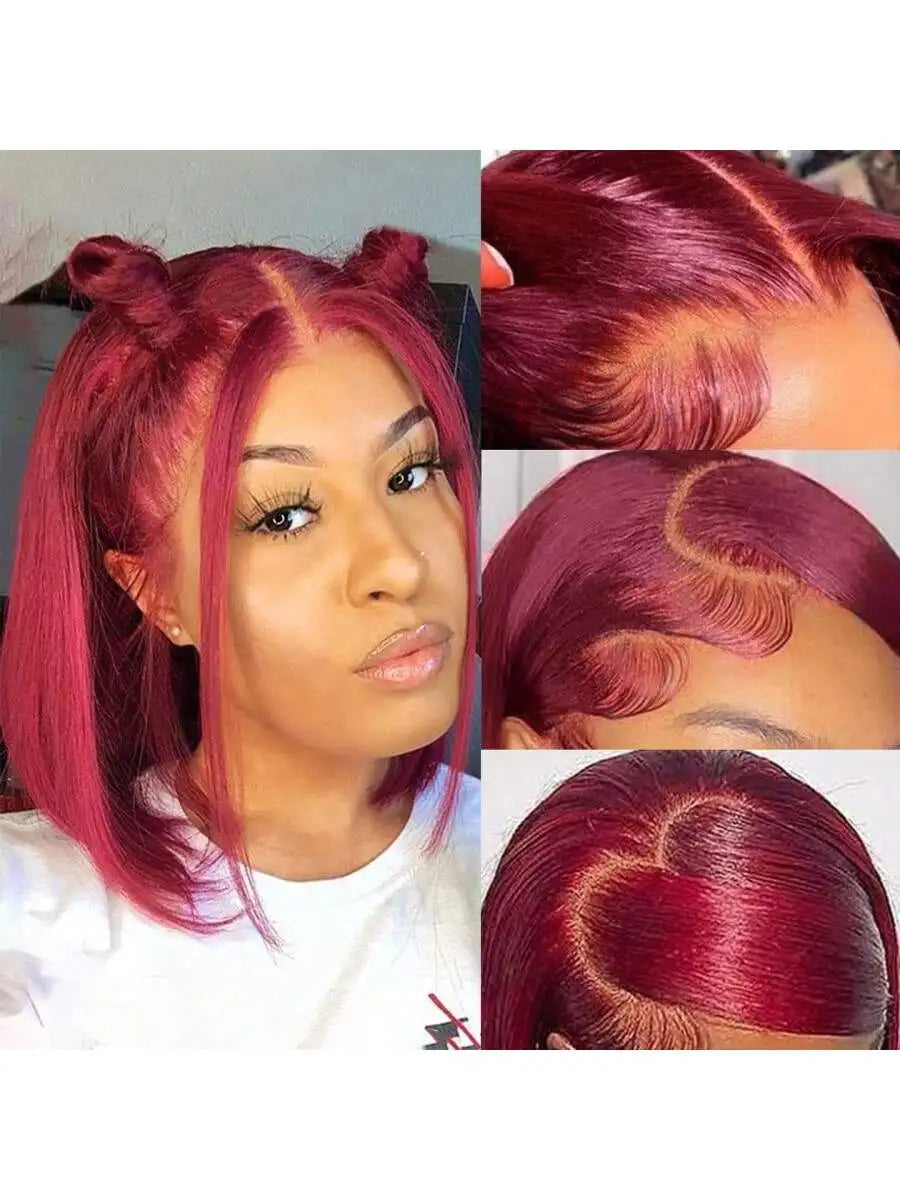 Elegant Burgundy Straight Lace Front Human Hair Bob Wig for Women