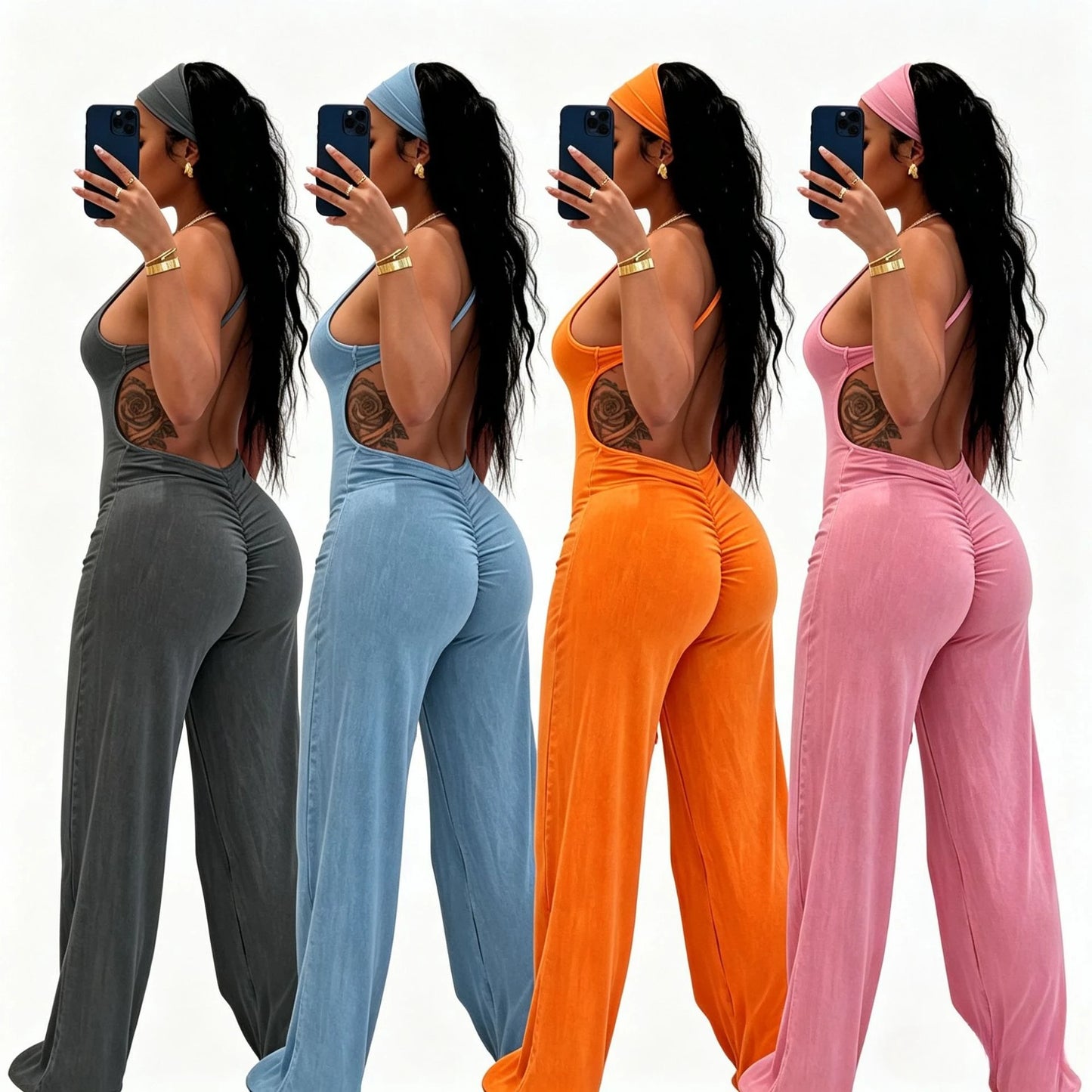 Solid Color Off Shoulder Halter Jumpsuit for Women