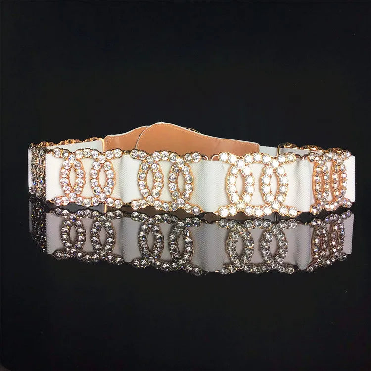 Crystal Rhinestone Wide Elastic Waist Belt for Women