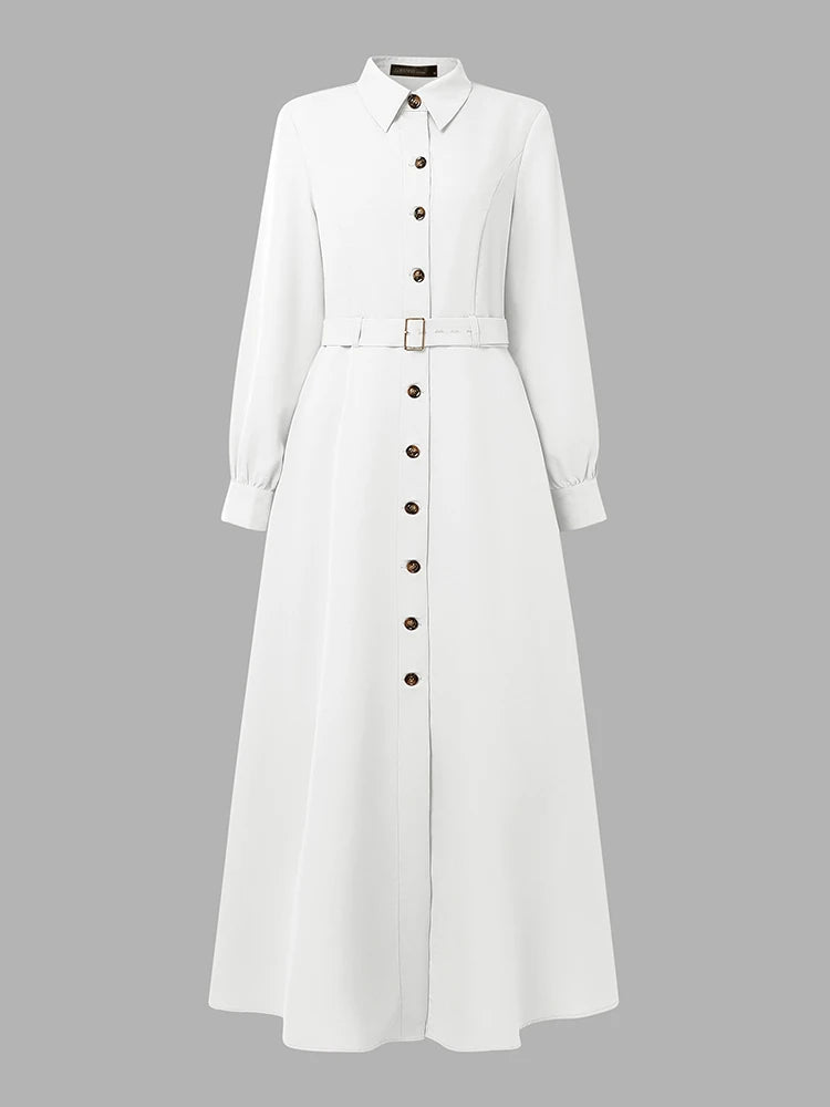 Belted Button Up Maxi Shirt Dress