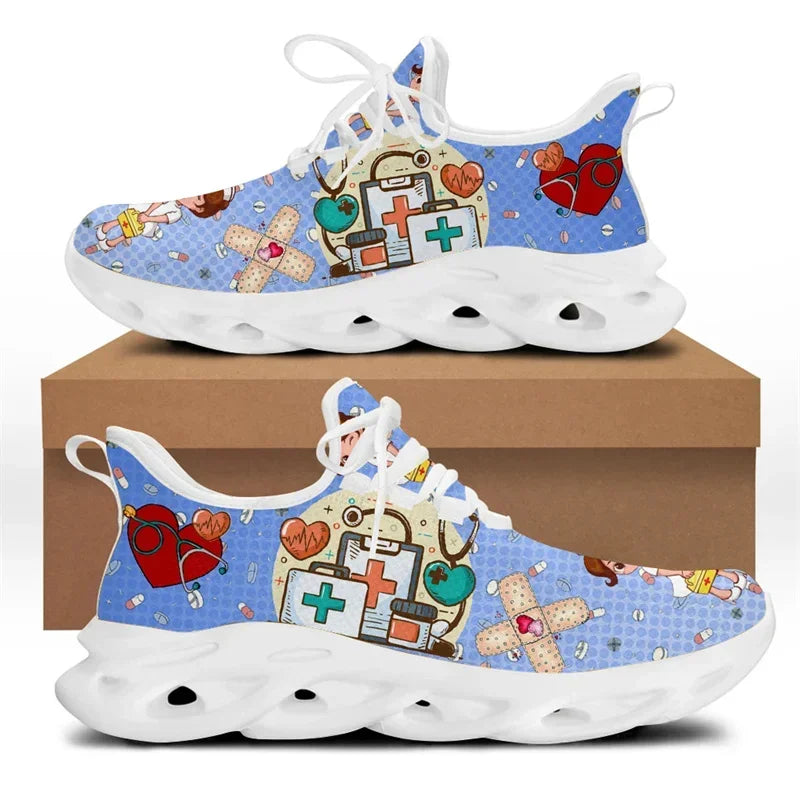 Cute Cartoon Print Lace-Up Nursing Shoes for Women