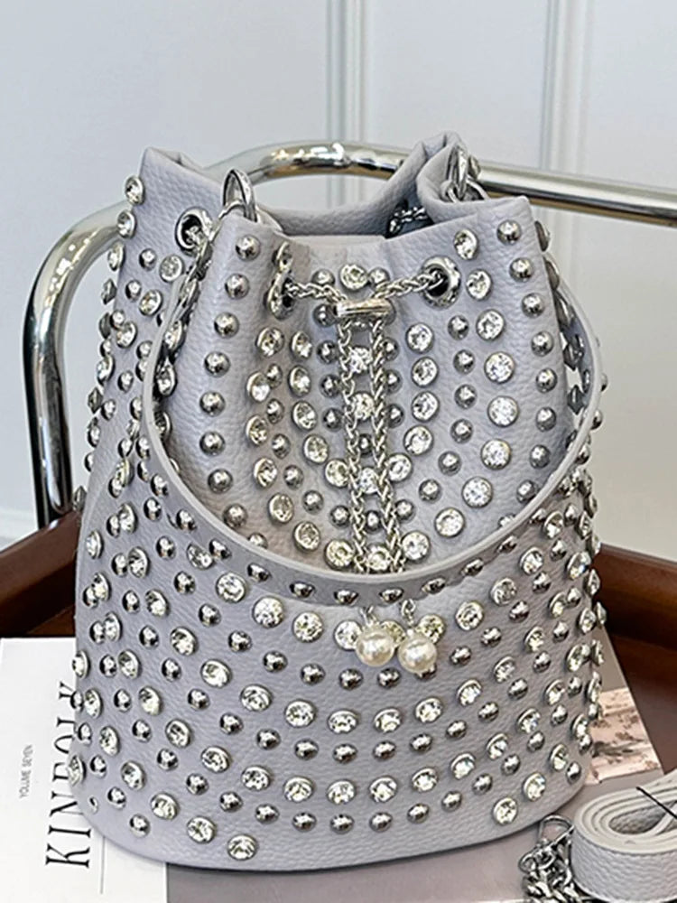 Rivet Bucket Bag With Chain Strap