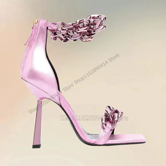 Snakeskin Gold Chain Open Toe Sandals