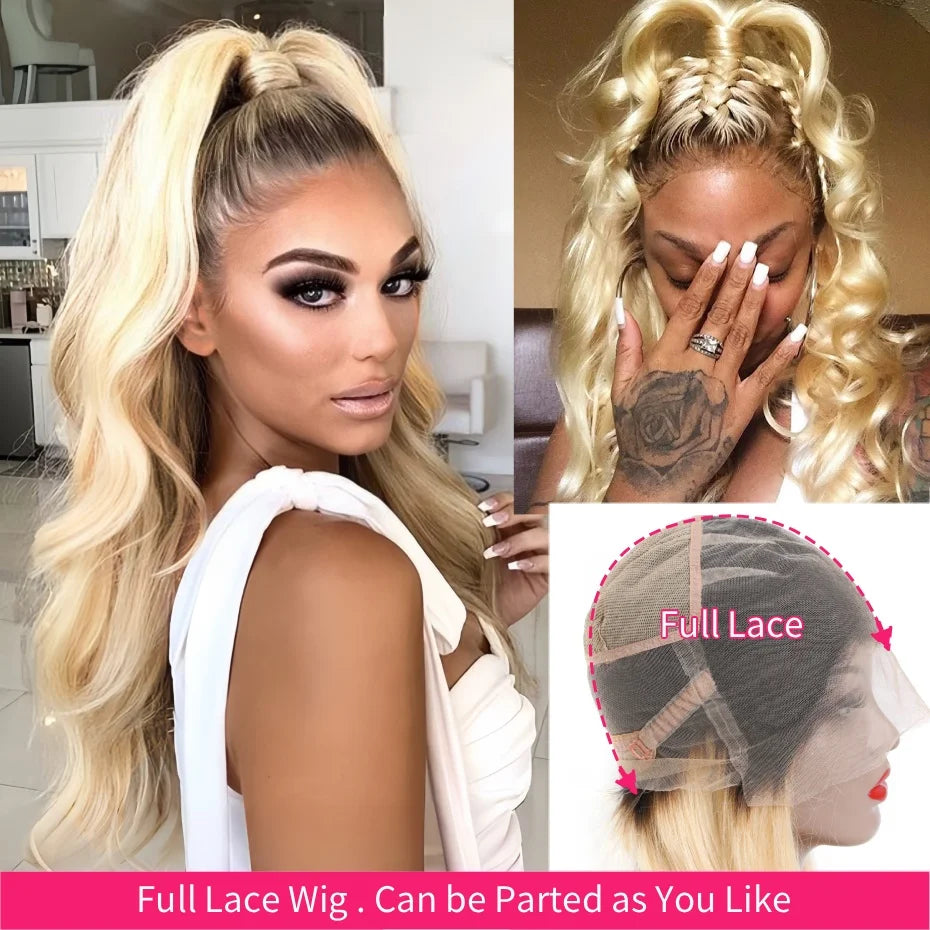 Ombre Dark Root Brazilian Lace Front Body Wave Wig For Women