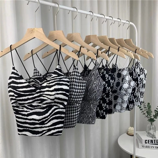 Leopard Print Seamless Crop Top Camisole for Women Ice Silk Vintage Y2k Tube Top Corset Sexy Coquette Push up Padded Bra