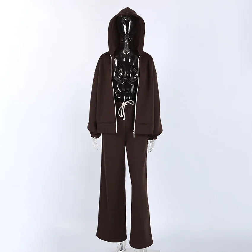 Hooded Loose Two Piece Top and Pants Set for Women
