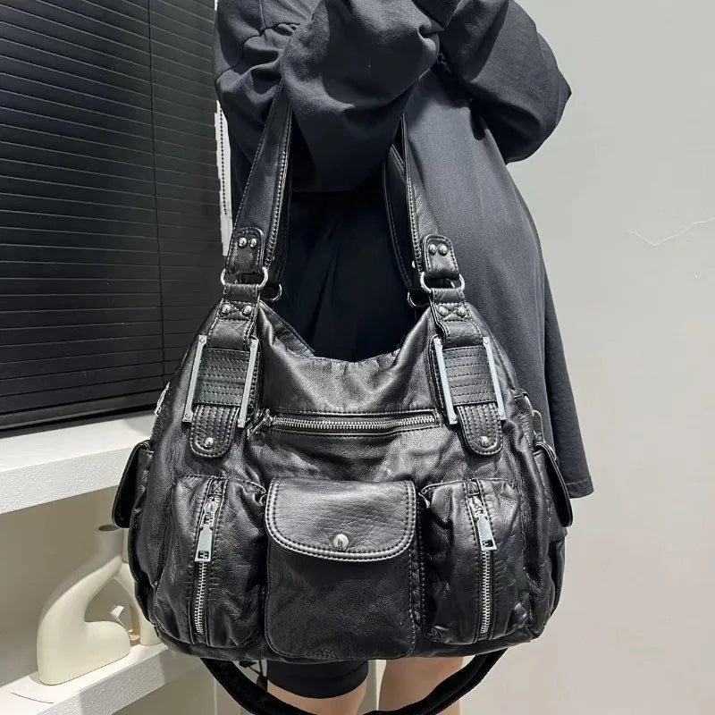 Y2K Multi-Pocket Motorcycle Shoulder Bag for Women