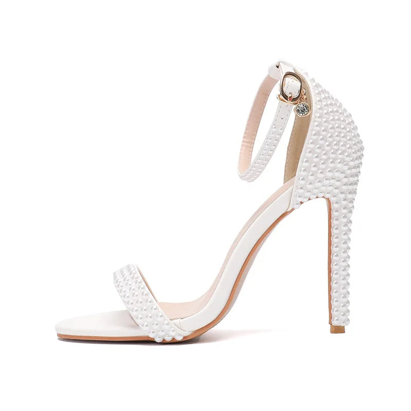 Elegant Pearl Beaded Mesh Bowknot Sandals for Women