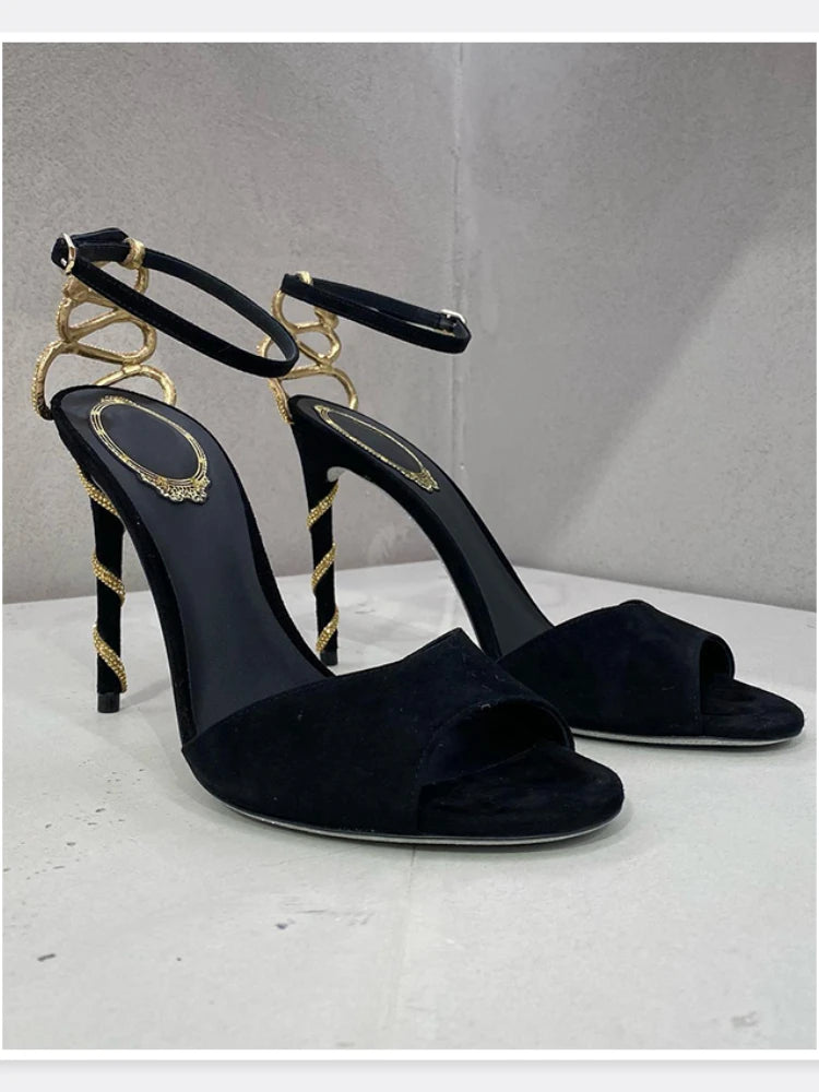 Serpentine Strappy Stiletto Sandals With Open Toe for Women