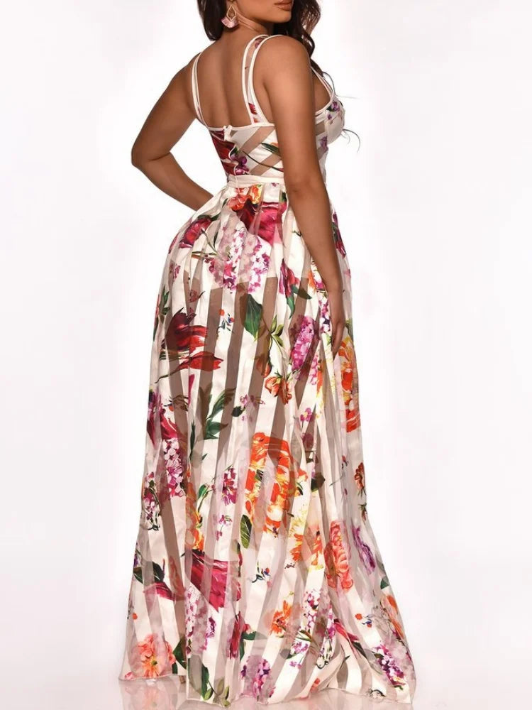 Floral Spaghetti Strap Pattern Maxi Dress for Women