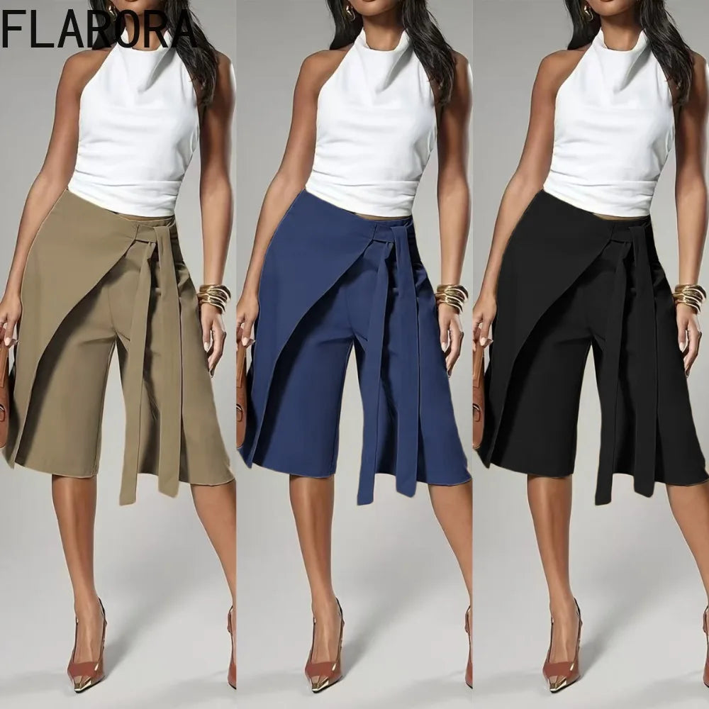 Patchwork Elastic Waist Wide Leg Pants for Women