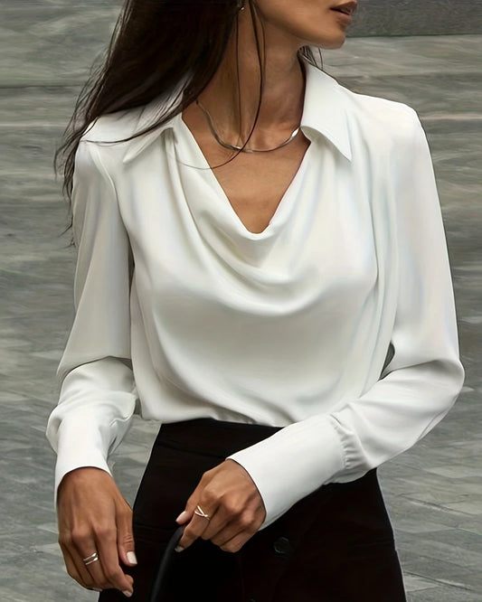 Spring Solid V Neck Long Sleeve Casual Shirt Pullover Top