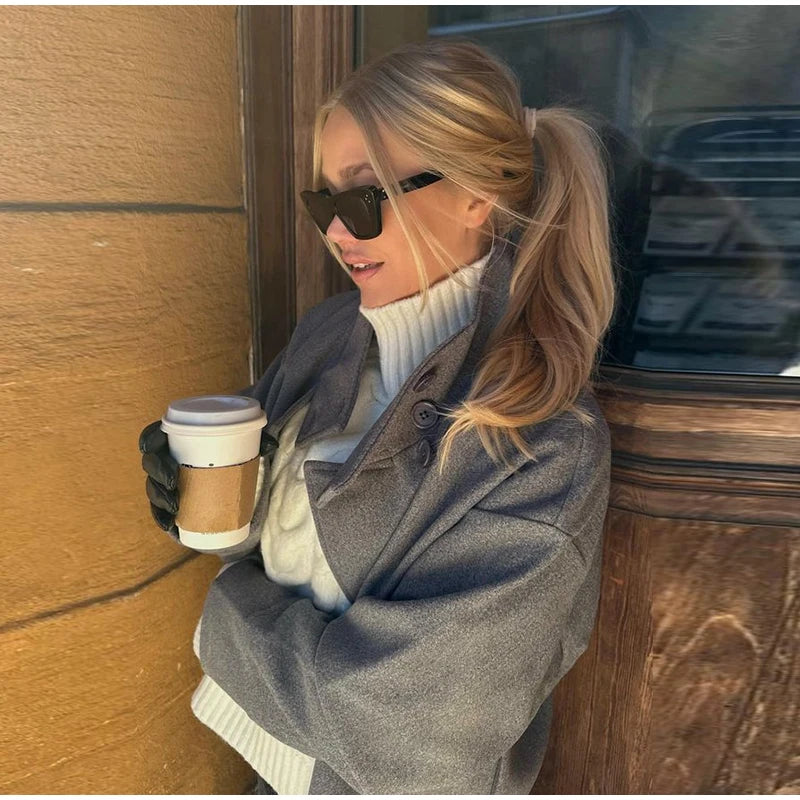 Casual Woolen Stand Collar Autumn Winter Coat for Women