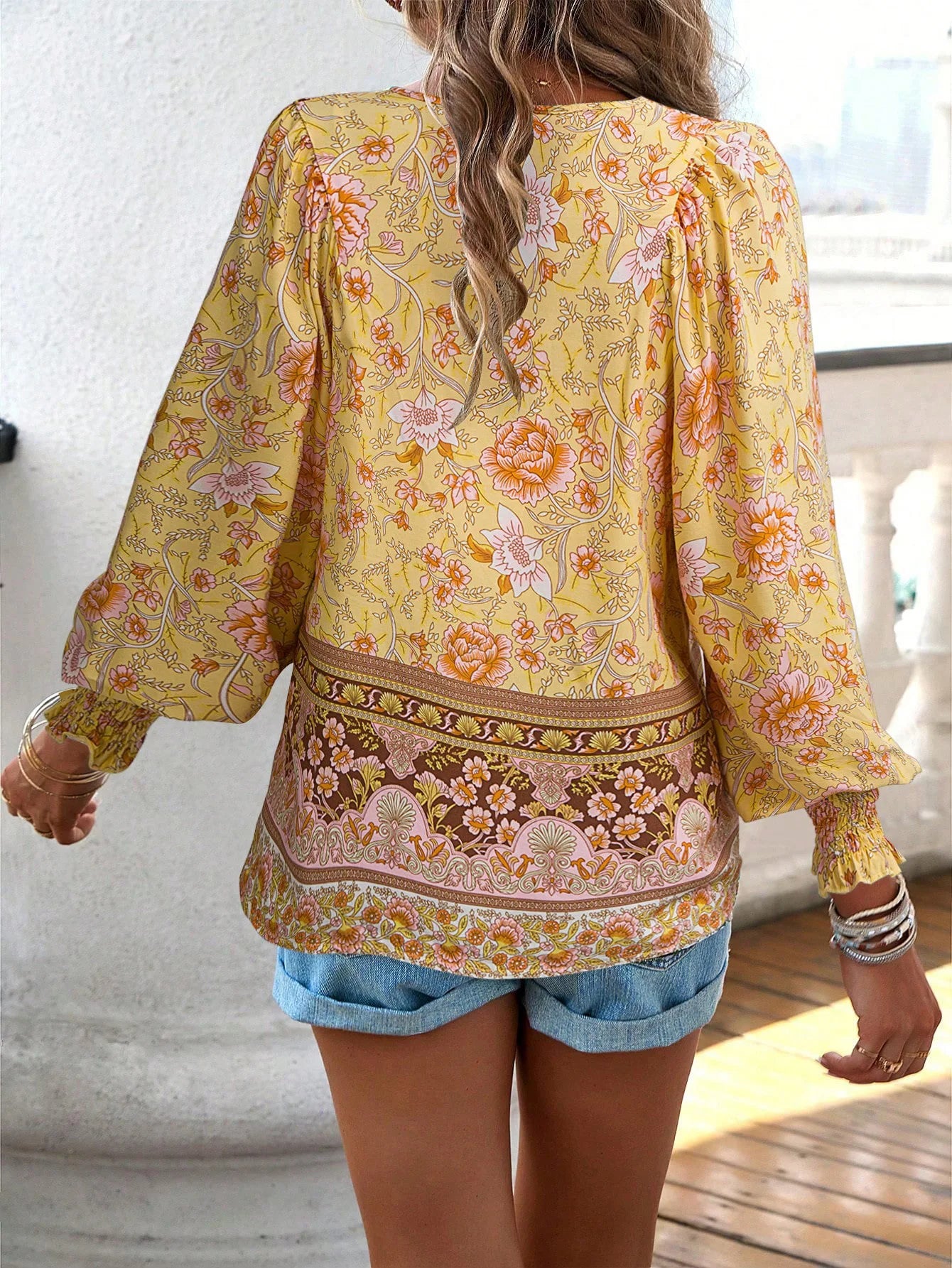 2025 Spring Summer Printed Shirt Women Elegant Chiffon V-neck Long-sleeve Top