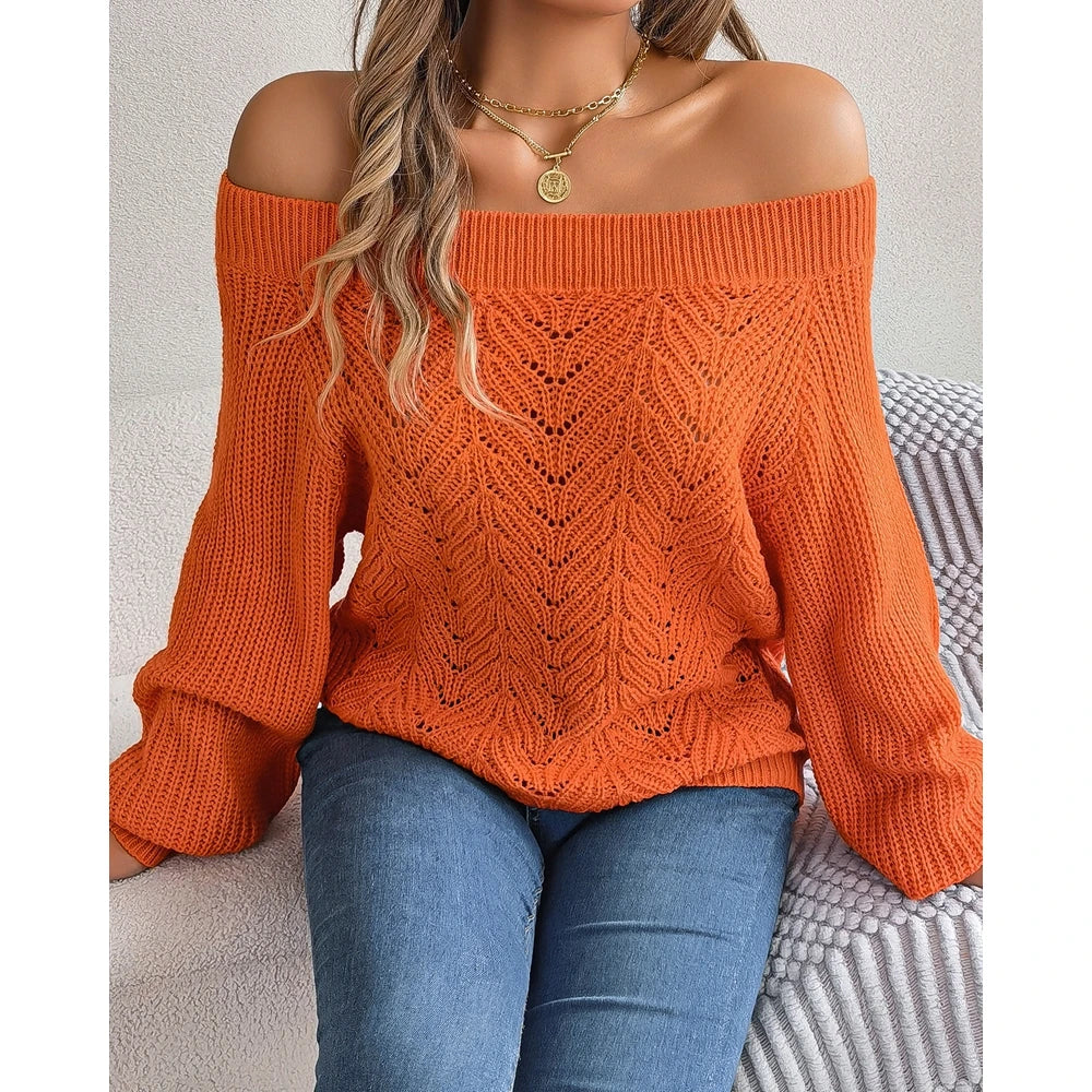 Women Off Shoulder Long Sleeve Knit Sweater Female Spring Casual Top y2k Clothes Streetwear