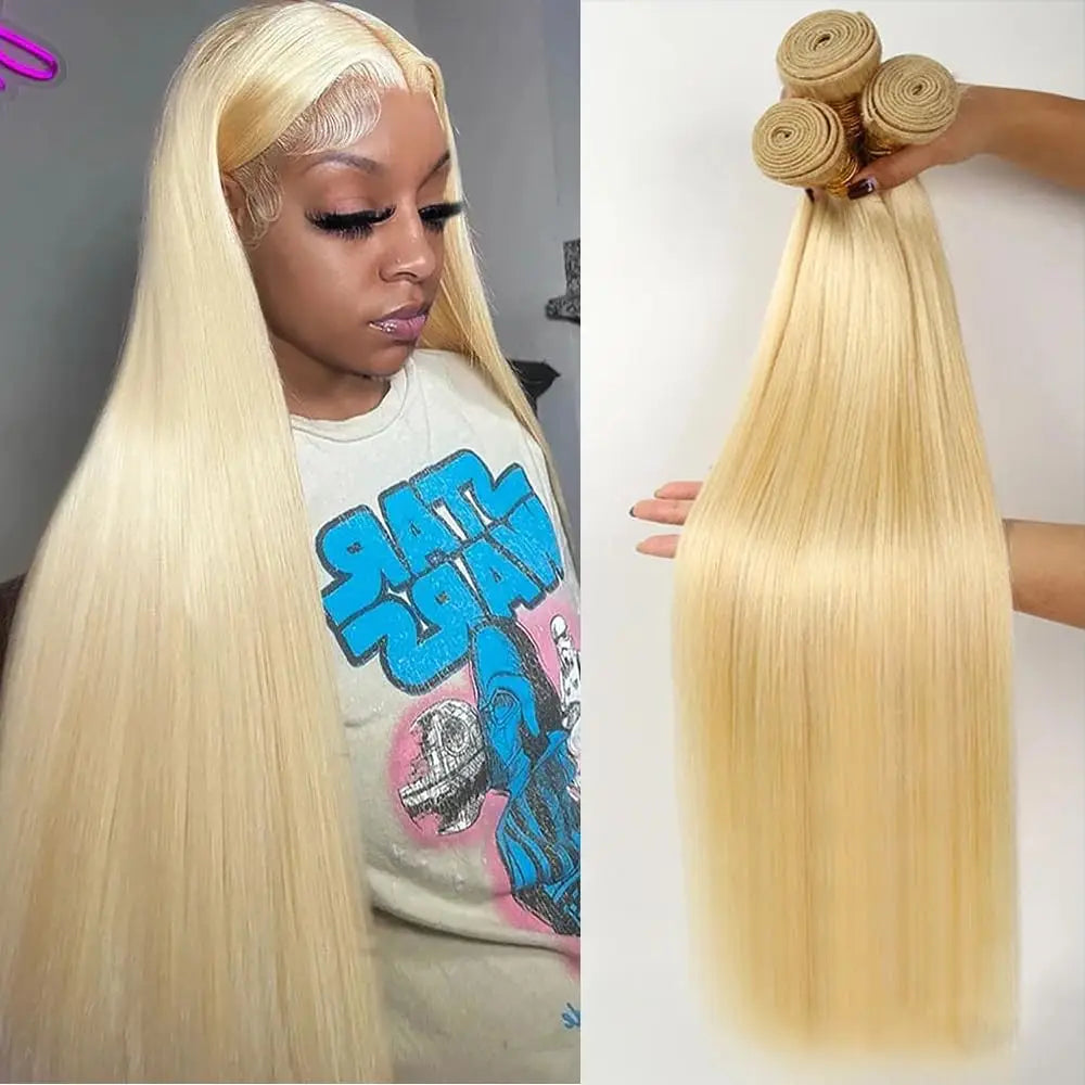 Straight Blonde Remy Human Hair Weave Bundles For Women