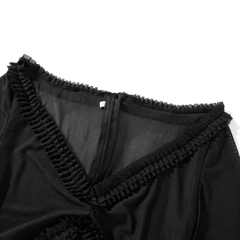 Beach Vacation Sexy Mesh Sheer Ruffled Dress for Women