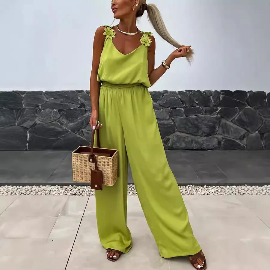 2024 Ladies Off Shoulder Sleeveless Jumpsuit Summer Women Casual Solid Rompers Streetwear Long Playsuits Overalls With Pockets