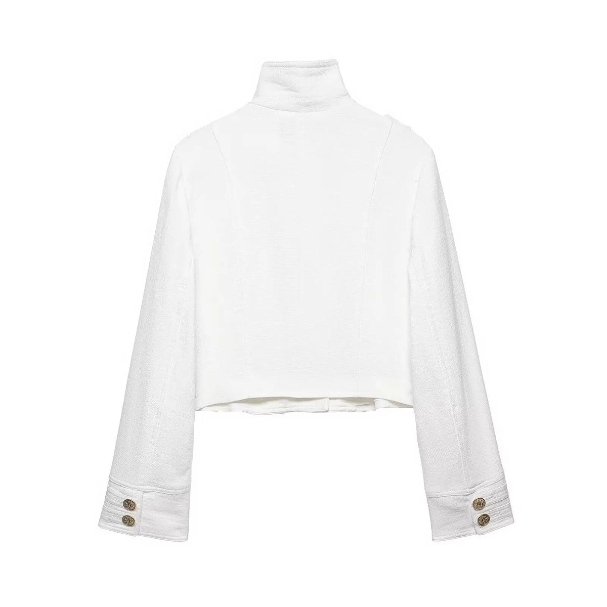 White Tweed Cropped Jacket With Gold Buttons for Women