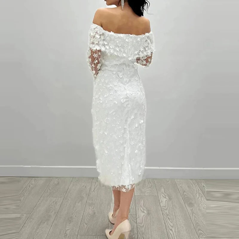 Floral Mesh Off Shoulder Slim Fit Party Long Dress for Women