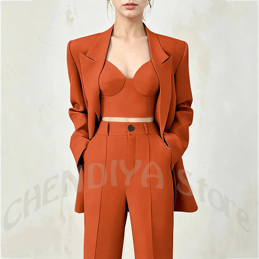Business Casual Women's Suit Two Piece Peaked Lapel Stylish Double Breasted Formal Outfit Female Jacket Pants Customized
