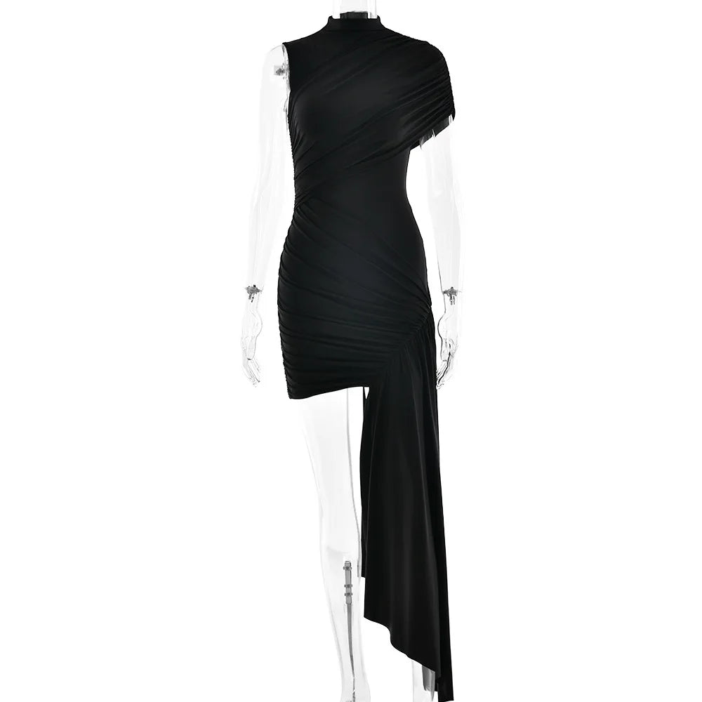 Elegant Irregular Pleated Tassel High Waist Mini Dress for Women