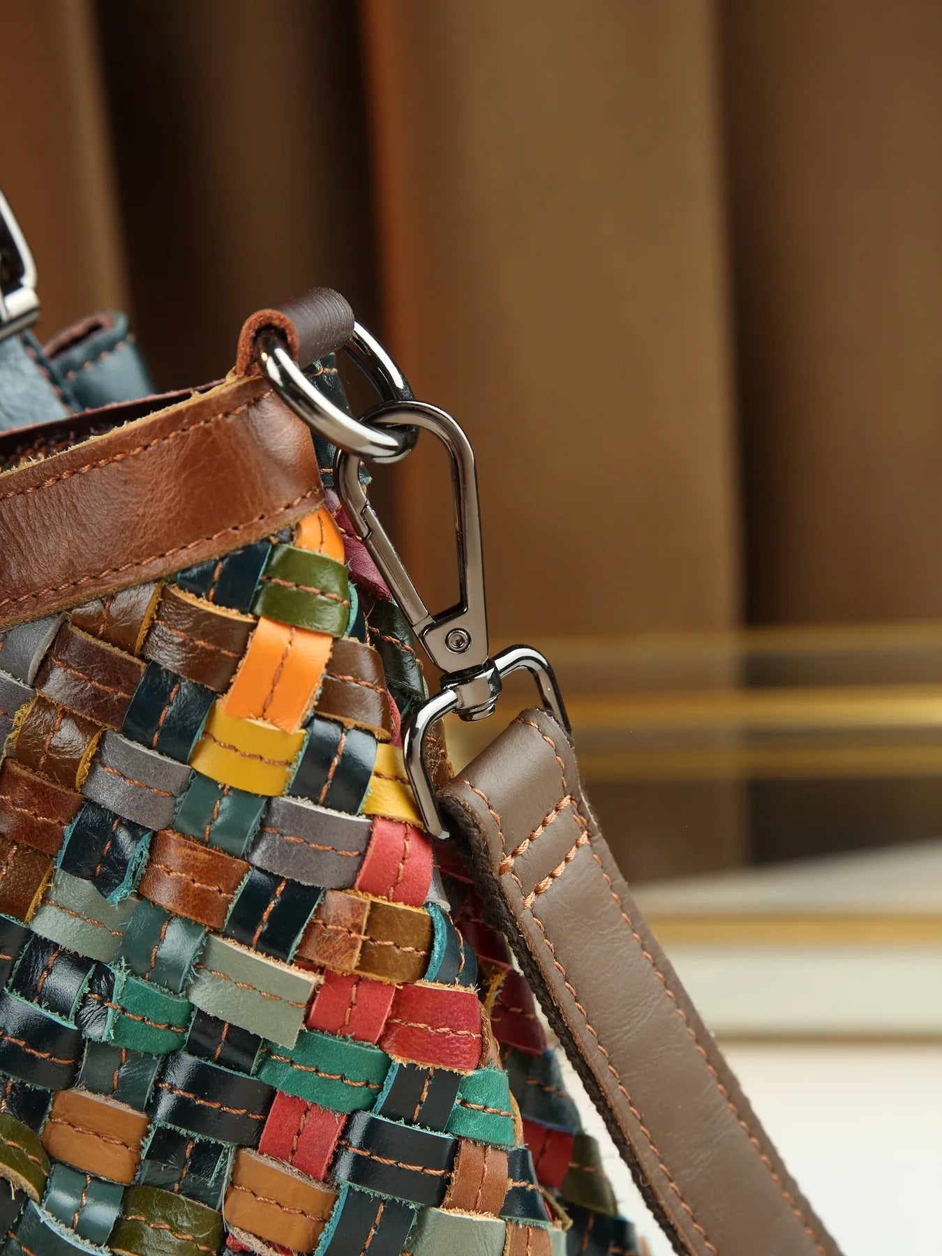 ABQP New Women's Handbag Made of Genuine Leather Hand Woven Women's Single Shoulder Crossbody Bag Color Spliced Women's Bag