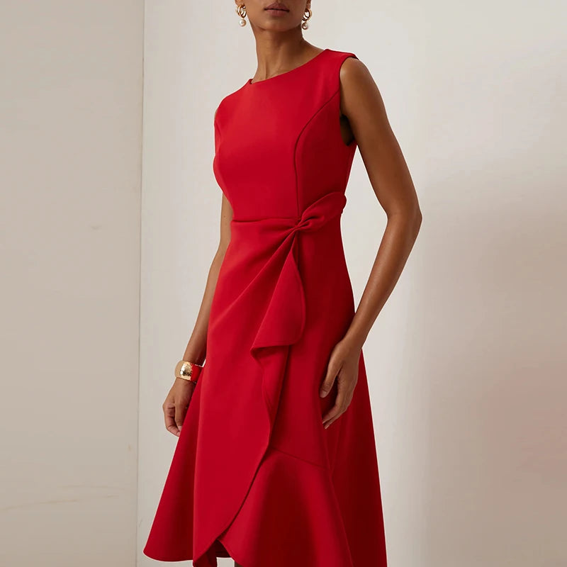 Elegant Knot Front Irregular Hem A Line Dress For Women