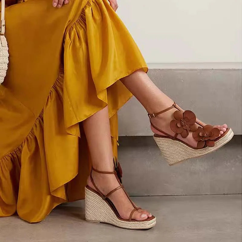 Gold Flower Woven High Heel Sandals
