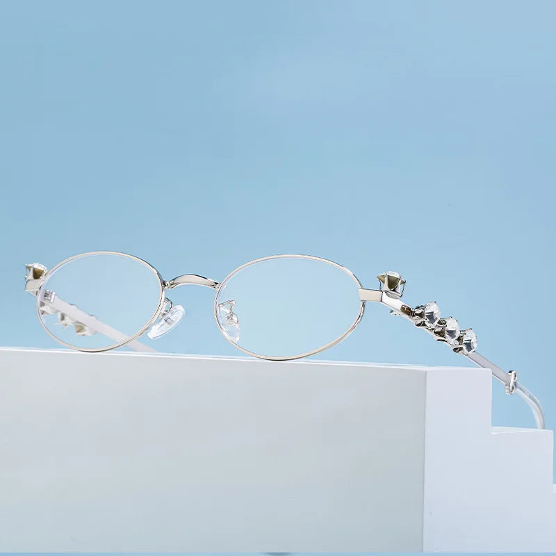 Oval Rhinestone Blue Light Reading Glasses for Women