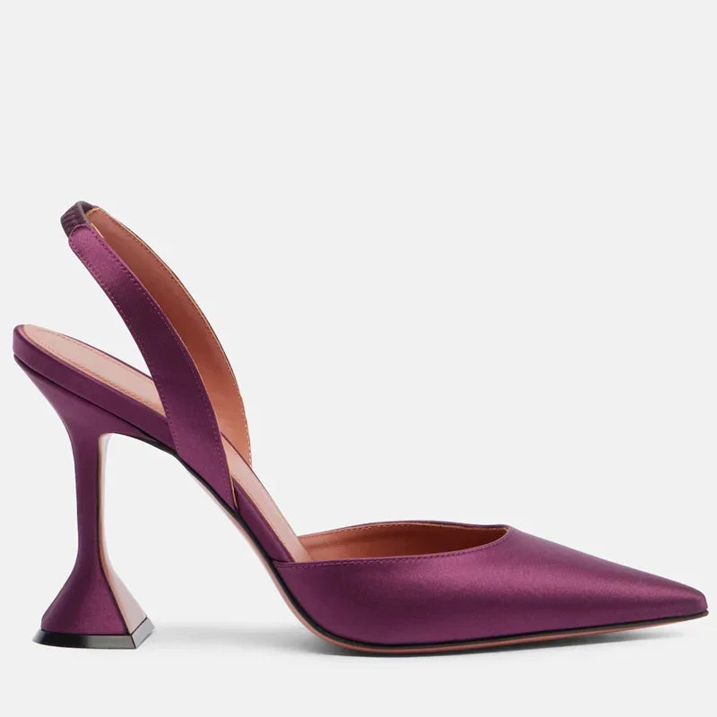 Satin Pointed Toe Back Strap High Heel Sandals for Women
