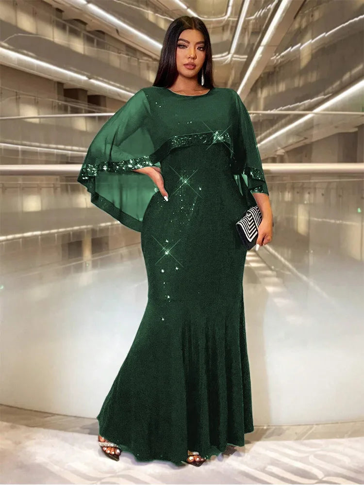 Plus Size Sequin Shawl Evening Gown